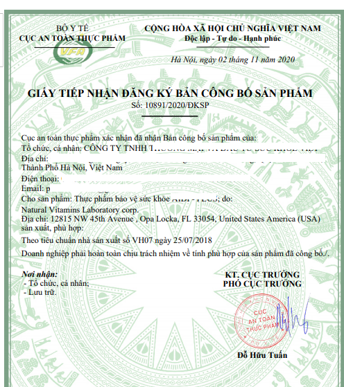 giấy phép công bố thực phẩm