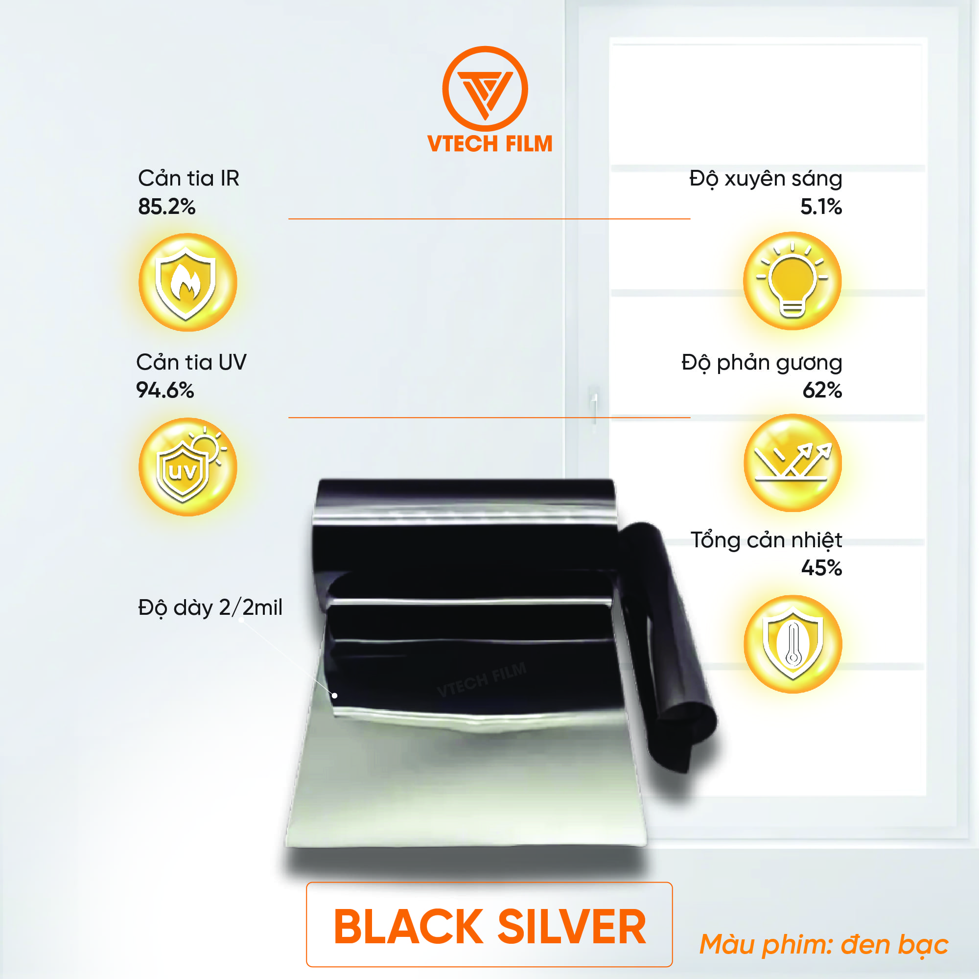PHIM CÁCH NHIỆT NANO CERAMIC VTECH FILM BLACK SILVER