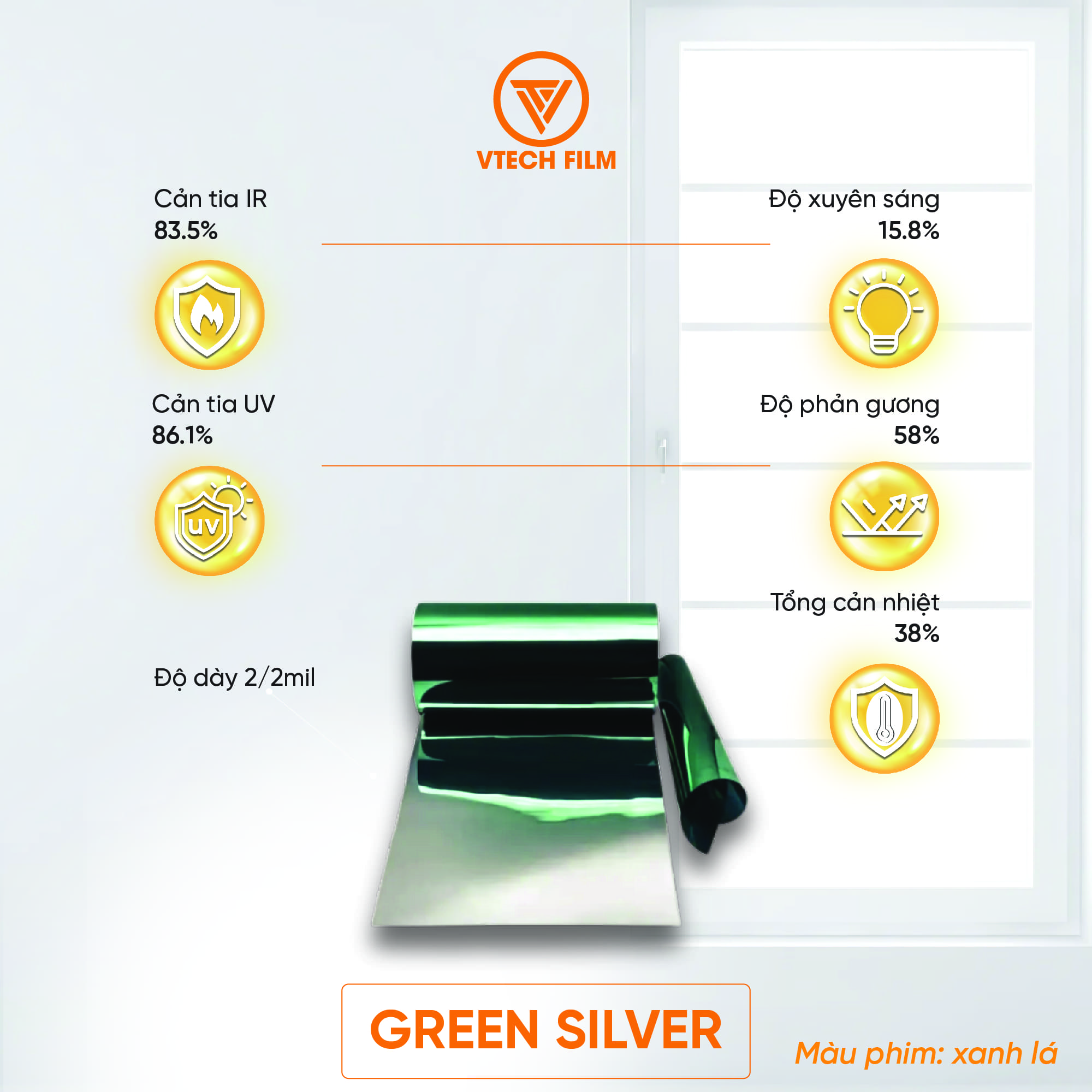 PHIM CÁCH NHIỆT NANO CERAMIC VTECHFILM GREEN SILVER