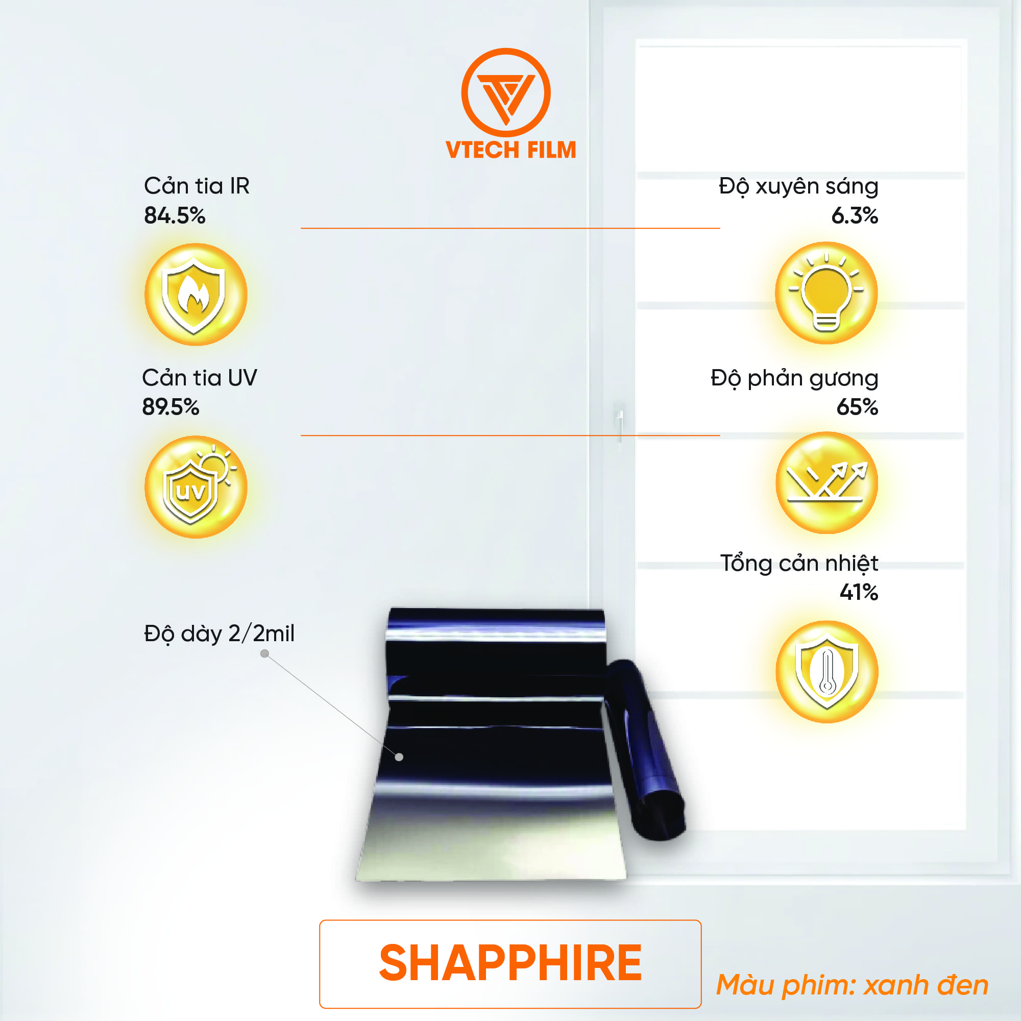 PHIM CÁCH NHIỆT NANO CERAMIC VTECHFILM SHAPPHIRE