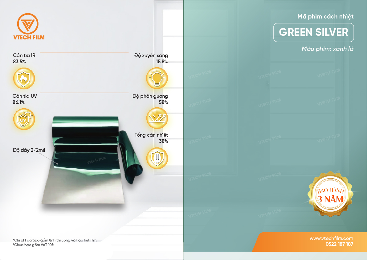 PHIM CÁCH NHIỆT NANO CERAMIC VTECHFILM GREEN SILVER - Image 5